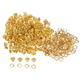 sourcing map 300set Grommets Kit Metal Eyelets 3mm 1/8" Hole Tiny Grommet with Washers for Shoes Clothes Belt Tag Bag Fabric Leather DIY Project, Gold Tone