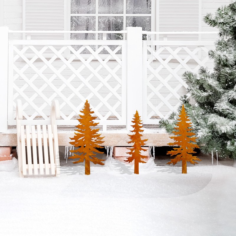 Pine Tree Metal Yard Decor Durable Outdoor Garden Stakes for