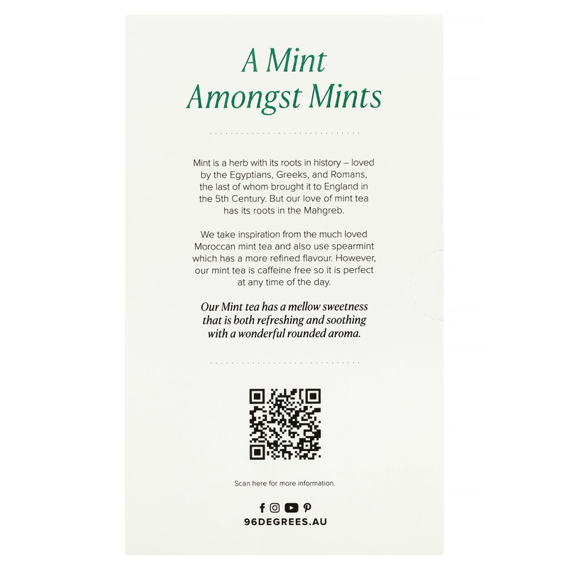 96° Mint Tea - 20 Pyramid Tea Bags, Individually Wrapped,