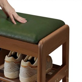 Small Rectangular Shoe Rack Bench 2-Tier Flip-Top Storage Walnut Upholstered Seat for Entryway & Hallway XD014color: Green upholstered seat, size: 11.8"D x 31.5"W x 15.7"H