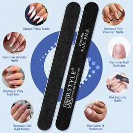 RSTYLE Nail File, Professional Nail File, Pack of 10 Double-Sided Nail Files, Nail Files for Gel Nails File 100/180 Grit, for Nails, Hairdressing Salon, Professional Washable and Reusable