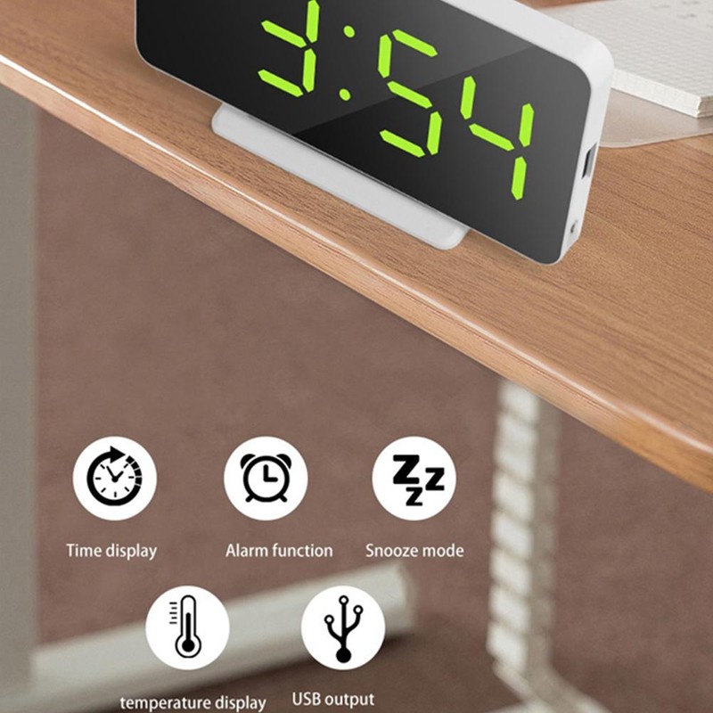 LED Mirror Alarm Clock Electronic Alarm Clock Adjustable Mirror Bedside