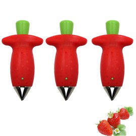 Pack of 3 Strawberry Strunk Remover, Tomato Stem Top Leaf Corer, Stainless Steel Handle Remover, Kitchen Tool, Used to Cut Leaf Stem for Strawberries, Pineapple, Potatoes (Red)