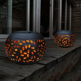 Solar Table Lights Outdoor Waterproof - 2 Pack Dancing Flickering Flame Lamp Black Metal Tabletop Light Solar Powered Decorative Lighting Lantern for Desk Bedroom Patio Garden Pathway Yard