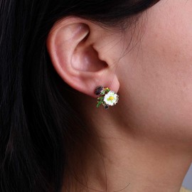 Cybche Boho Daisy Earrings White Enamel Flower Stud Earrings Flower Asymmetrical Earrings Vintage Flower Cluster Earrings Blue Crystal Earrings Jewellery For Women, Zinc, No Gemstone