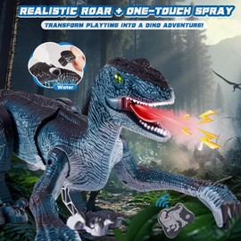 Aotrytion Remote Control Dinosaur Toys for Kids, Dinosaur Toys for Boys Big Walking Velociraptor Dino with Light Sound and Spray Stream Birthday Gift Ideas for Boys and Girls 3-5 4-7 Year Old