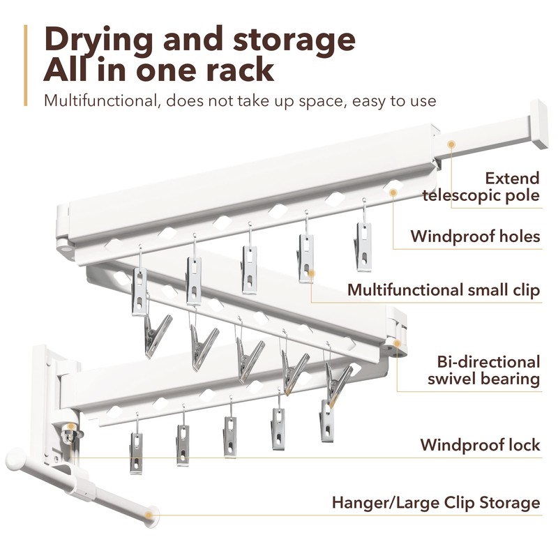 ZdwCyl Wall Mounted Clothes Hanger,Clothes Drying Rack,Laundry Rack Wall Mount,Drying