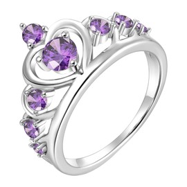 YL Crown Rings 925 Sterling Silver Heart Engagement Rings Queen Created Amethyst Anniversary Jewelry-size9