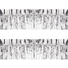 MAYJOYDIY 2 Pack 3 m x 30 cm Fringe Garland Made of Silver Foil Metallic Vinyl Fringe Foils Tinsel Fringe Wall Hanging Fringe Tinsel Streamers Banner for Wedding Birthday Holiday Decoration