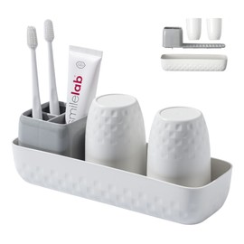 Vowupt Toothbrush Holder for Bathrooms, Toothbrush Organizer Countertop for Toothbrush Storage, Toothbrush and Toothpaste Holders Set with 3 Slots, Tooth Brushing Cup Caddy for Family White