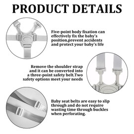 High Chair Straps,Adjustable Universal High Chair Straps,Car Seat Straps Anti Escape,5-Point Safety Harness Belt for High Chair,Stroller,Baby Carriage (Gray)