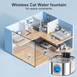 NautyPaws Wireless Cat Water Fountain，[Rechargeable & Faucet ] Stainless Steel Battery Operated Cat Water Fountain, 108oz/ 3.2l Automatic Cordless Cat Fountain -Dog Fountain with 4200 Mah Battery