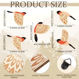 Barydat 5 Pcs Wooden Bird Wall Art Wood Flying Birds Wall Decor Rustic Folk Art Wall Decor Scandinavian Home Decor for Gift Bird Lover Living Room Bedroom Kitchen Office (Orange)