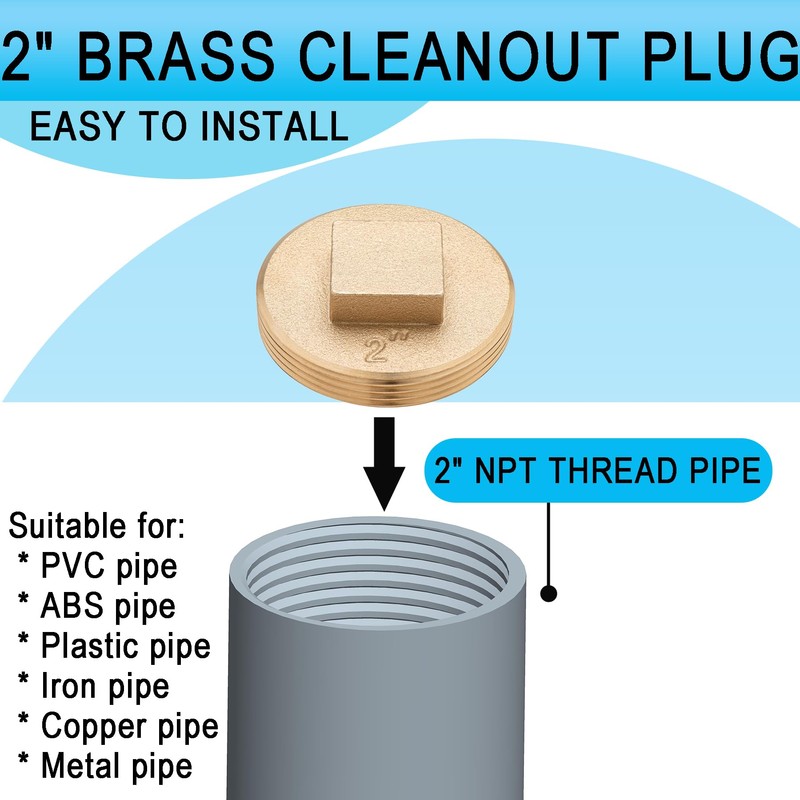 (10 Pack) Asterbacks 2 inch Sewer Cleanout Cap Brass Plug,