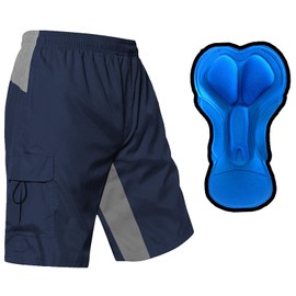 EZRUN Men's 3D Padded Mountain Bike Shorts Lightweight MTB Cycling Shorts(Navy,M)