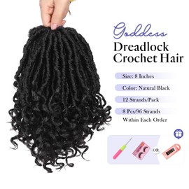 WIGER Goddess Dreadlock Crochet Hair Pre Looped Soft Faux Locs Twist Hair Extension for Black Women Afro Curly Crochet Braids Synthetic Hipple Dreads Hair Bundle (8 Inch, 8 Packs, 1B)