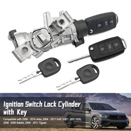 ATFOEEN Ignition Switch Lock Cylinder with Key Compatible with VW Jetta 2006-2018, Eos 2007-2011, Golf 2004-2011, Rabbit 2006-2009 – OEM Replacement 1K0905851B, 1K0905841, 1K0905865