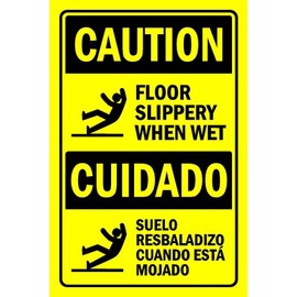 Caution, floor slippery when wet, english/spanish warning sign - 3mm Aluminium sign (300mm x 200mm)