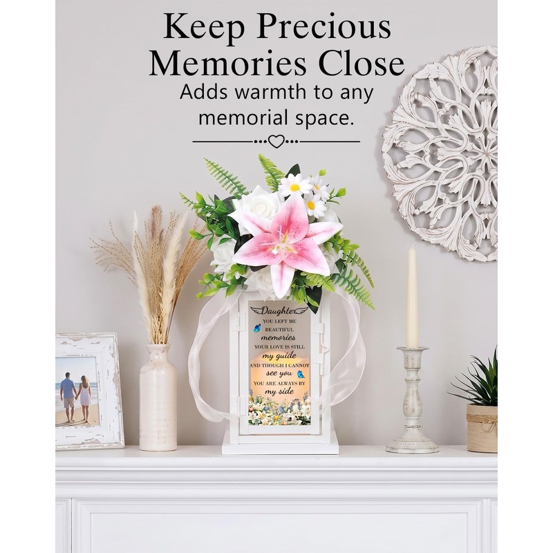 Memorial Lantern with Flower, Sympathy Gift for Loss of Daughter,