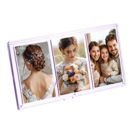 sourcing map Mini Collage Picture Frame, 3 in 1 Mini Photo Frame 2.1 x 3.4 Inch 3 Grids Clear Mini Photo Vertical Frame for 3 Inch Photos Desktop Tabletop Display, Purple