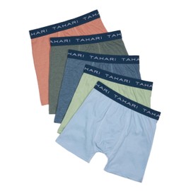 TAHARI Boys 5-Pack Solid Color Cotton Boxer Briefs with Logo Waistband- Earthy Green Mix, Size Small