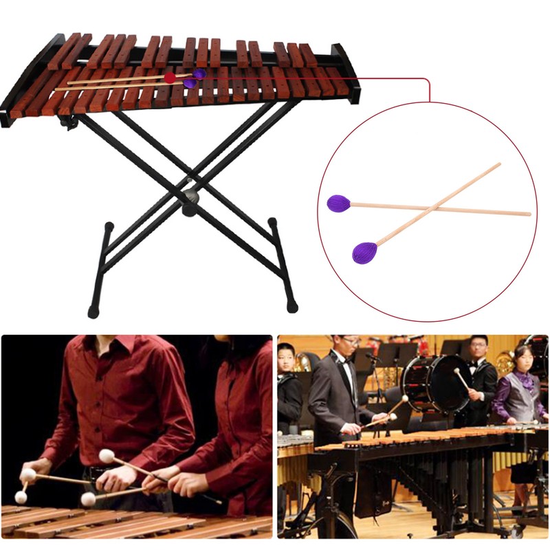 1 Pair Marimba Stick Mallets Beech Handle Xylophone Instrument Accessories