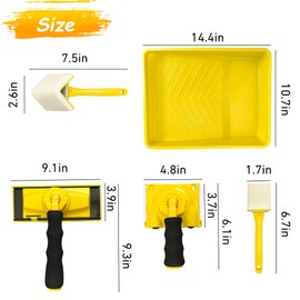 Paint Edger Tool Kit, 9 Inch Paint Pad Set, 7 PCS Paint Edger with Trim, Touch-Up Pad,Corner Wall and Ceiling Pad Painter,360° Rotation Handle Paint Edger Trimmer with Refill Pads