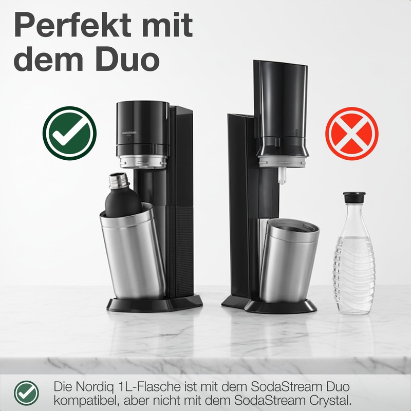 Nordiqo Stainless Steel Bubble Bottle 1 Litre Compatible with Aarke