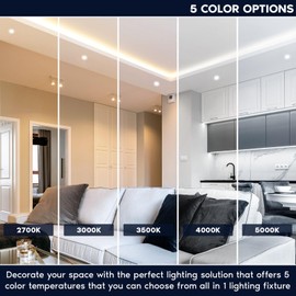 LUXRITE 1 Inch LED Trimless Recessed Lighting with Junction Box, 5CCT 2700K 3000K 3500K 4000K 5000K, 7W, 550LM, Plaster Downlight, Wet Rated, IC Rated, Dimmable, Narrow Spotlight, ETL Listed