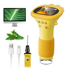 Kids Microscope, SKYBASIC 2 Inch IPS Screen 1000X Handheld Digital Microscope HD Pocket Portable Mini USB Microscope Camera for PC Science Education Fun Birthday Gift for Kids Students-Yellow