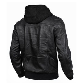 MISTRIL Mens leather jacket Geniune motorcycle Fashion jacket men with removable hood leather jacket for man Leather jacket (US, Alpha, Small, Regular, Regular, Black)