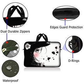 Laptop Skin Shop 14" - 14.9" Neoprene Laptop Sleeve Bag Carrying Case with Handle - Girl with White Rose
