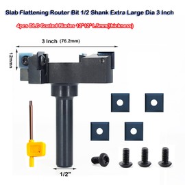 Slab Flattening Router Bit - Exra Large 3" Cutting Dia 4-Wing, with DLC Coated, Insert Carbide CNC Spoilboard Surfacing Router Bit 1/2 Shank, for Flycutter/Slab Leveler/Rabbeting, by SICWOOD