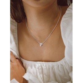 FindChic Little Initial Necklace Letter Alphabet Pendant Necklace for Women Stainless Steel Initial Necklace