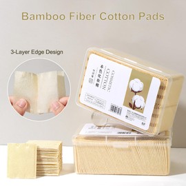 Poicbor Bamboo Fiber Cotton Makeup Remover Pads (120 Pcs) - 100% Pure Cotton Organic Pads, Lint Free, Gentle, Unique Triple Layers & Ultra Soft, for Facial/Eye/Nails Makeup Remover (Bamboo Fiber Cotton Pads)