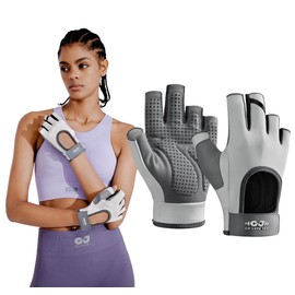 Workout Gloves for Women & Men, Anti-Slip Fingerless Gloves for Weightlifting, Mens Workout Gloves Gym Gloves Fitness Gloves (Gray, Small)