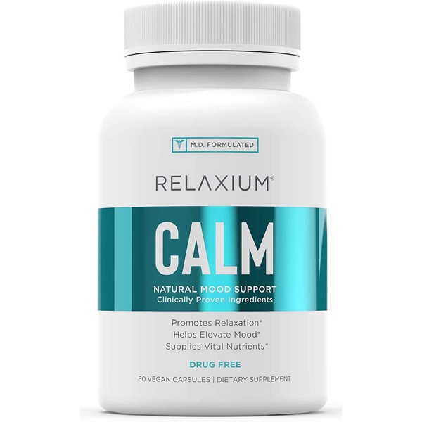 Relaxium Calm, Non-Habit Forming, Stress & Mood Support Supplement, Elevate Mood & Boost Relaxation with Ashwagandha, 5-HTP, GABA, Made in USA (60 Vegan Capsules, 30 Day Supply)
