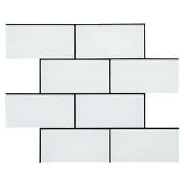 CASAPALACE White Peel and Stick Glass Tile, Subway Glass Backsplash for Kitchen Bathroom Wall Tiles with Black Frame (12"x12", 5-Sheet)
