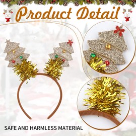 XIELIME Christmas Headband Christmas Tree Hair Bands Glitter Gold Sequins Christmas Tree with Small Bell Design Headbands Holiday Party Gift for Women Girl Festival Hair Decoration Accessory