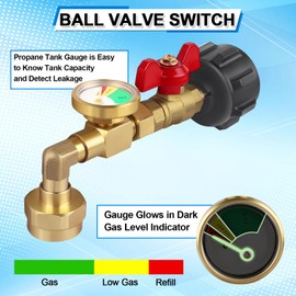 FANOVO Upgraded Propane Refill Adapter for 1 lb. Tanks, QCC1 Brass Propane Refill Elbow Adapter with Gauge & Control Valve, Propane Gas Adapter Converter, for 1pound Bottles Filling from 20 lb Tank