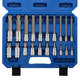 MIXPOWER 20PCS 1/4", 3/8", 1/2" Drive Spline Tip Bit Socket Set, M4-M18, 4" Length, Standad&Extra Long, XZN Triple Square Socket Set