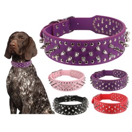 KocaPlye Spiked Dog Collar Rivet Studded Adjustable PU Leather Spikes Collar for Medium Large Dogs 2" Wide Spike Collars