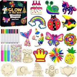 Wooden Magnets Painting Kit - Glow in The Dark - Arts & Crafts Supplies Painting Kit for Kids 6-8 8-12 - Family Crafts and Birthday Christmas Activities, Party Favors for Boys Girls Ages 4 5 6 7 8 9