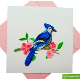 GREENHANDSHAKE Blue Jay Quilling Greeting Card - Unique Dedicated Handmade Art