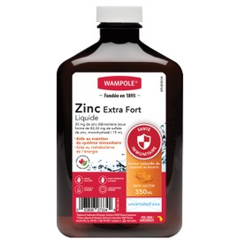 Wampole Zinc Liquid Extra Strength – Fast Liquid Absorption - Immune System & Energy (350 ml)