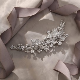 EVER FAITH Austrian Crystal 5.7 Inch Flower Leaf Vine Long Brooch Pin Clear Silver-Tone