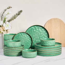 Herogo 18 Pieces Dinnerware Dish Sets, Plates and Bowls Sets for 6, Elegant Kitchen Dinning Dishes, Dishwasher & Microwave Safe, Gemstone Green