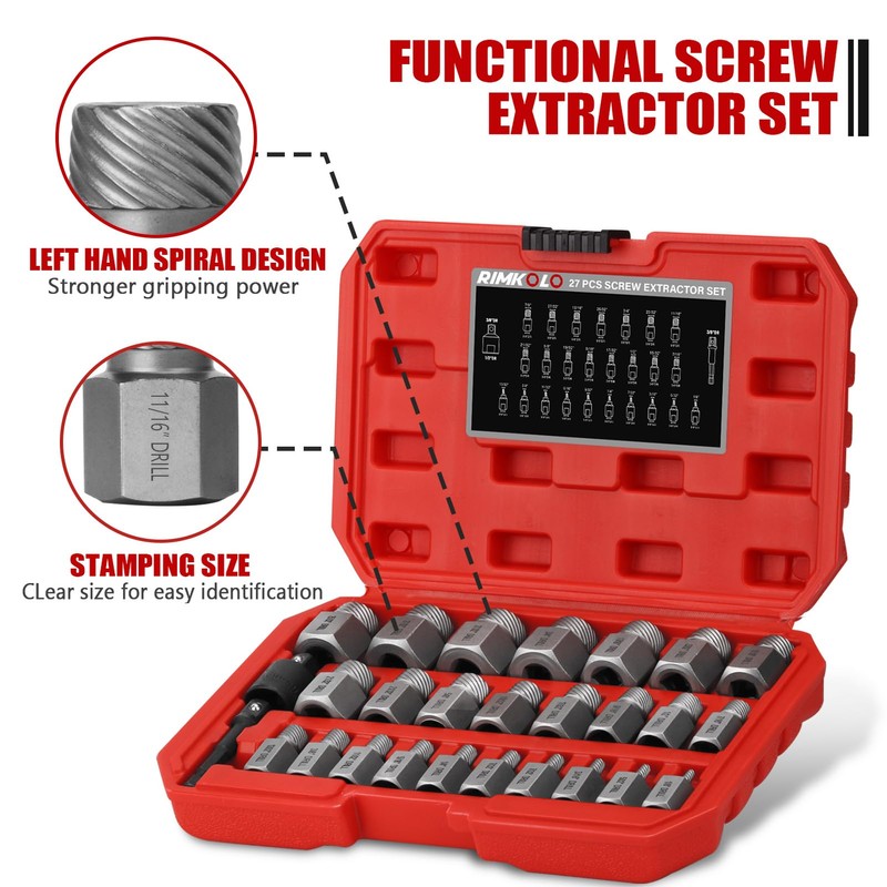 RIMKOLO 27-Piece Screw Extractor Set, 3/8" Inch Drive Easy Out