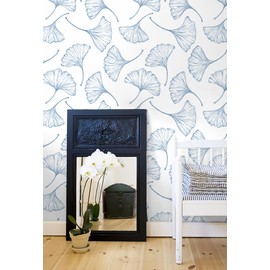 CiCiwind White and Blue Peel and Stick Wallpaper Ginkgo Leaves Wallpaper Modern Wallpaper Blue Contact Paper Self Adhesive Removable Wallpaper for Bathroom Bedroom Walls Decor 197"×17.3"