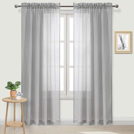 DWCN Grey Sheer Curtains, 84 Drop Rod Pocket Top Semi Transparent Light Filtering Net Curtains, Voile Curtains for Living Room and Bedroom, 52" Wide x 84" Drop, Set of 2 Panels